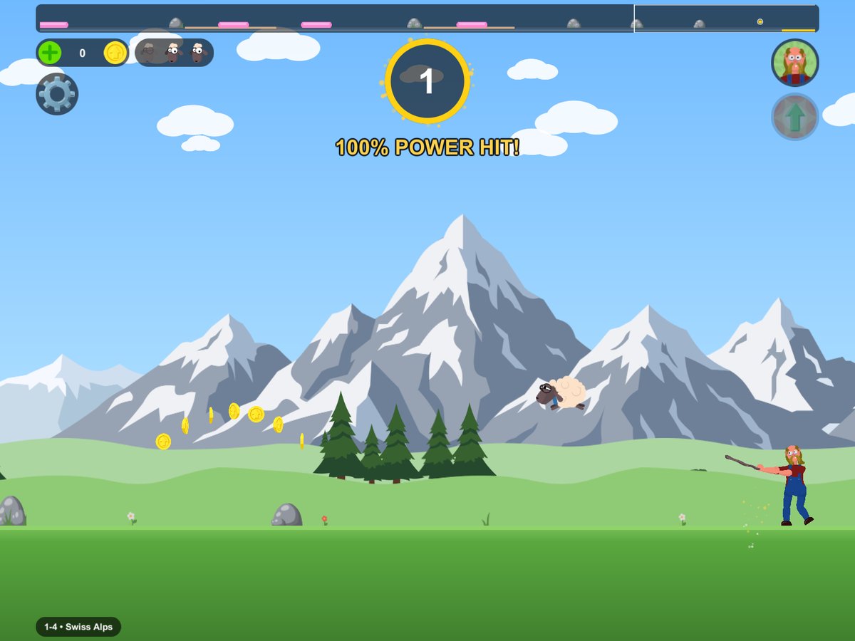 Earl hits the sheep with a 100% power hit in the Swiss Alps
